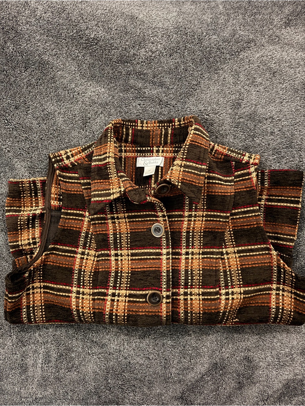 Christopher & Banks Brown Plaid Button-Front Vest